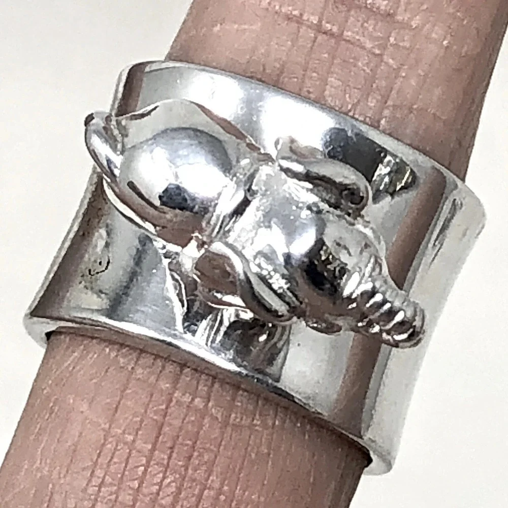 Elephant Ring Band Sz 9 Aluminum Arthur Court Signed Jewelry Trunk Up Lucky